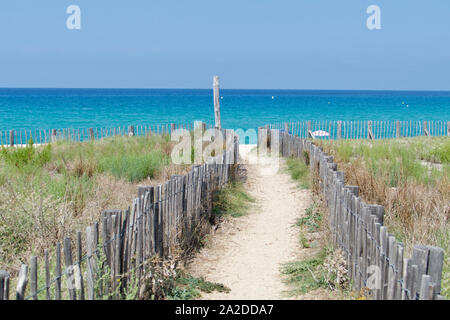 Losari Beach in Belgodère, Corsica, France. Idyllic Mediterranean Beach in the French island of Corsica. Stock Photo