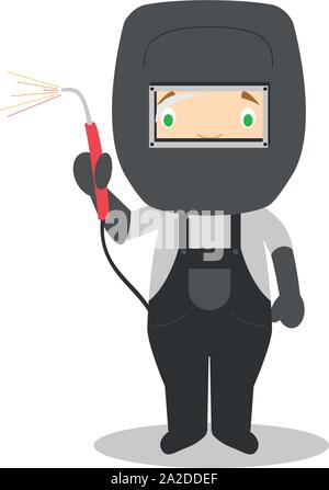 Cute cartoon vector illustration of a welder Stock Vector