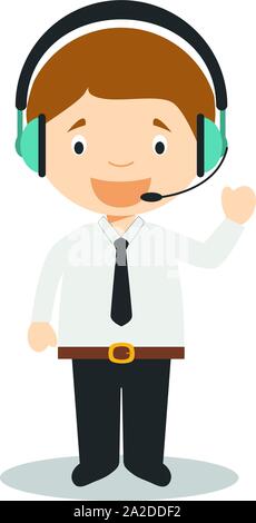 Cute cartoon vector illustration of a telemarketing phone operator Stock Vector