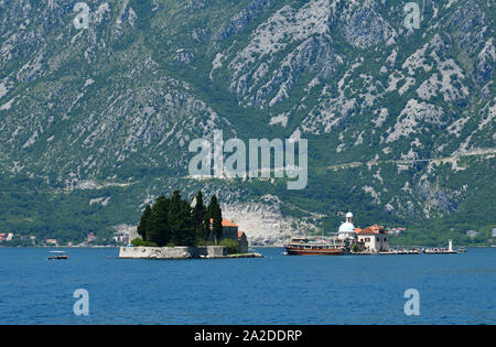 Saint George Benedictine monastery and Church of Our Lady of Rocks of Gospa od Skrpjela. Montenegro Stock Photo