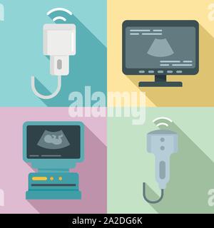 Ultrasound icons set. Flat set of ultrasound vector icons for web design Stock Vector