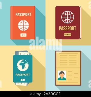 Passport icons set. Flat set of passport vector icons for web design Stock Vector