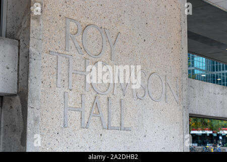 Roy Thomson Hall text logo on the side of the famous concert hall. Stock Photo