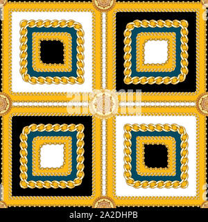 Golden squared chains seamless pattern with white and green background ...