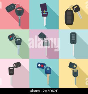 Car alarm system icons set. Flat set of car alarm system vector icons for web design Stock Vector