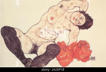 Egon Schiele - Weiblicher Akt mit gelbem Handtuch - 1917. Stock Photo