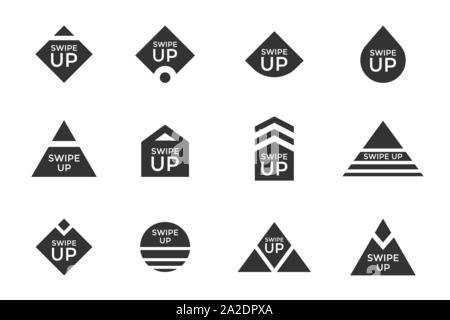 Swipe up story button icon set. Application and social network scroll arrow pictogram for fashion blogger stories or web design ui ux interface. Vector flat modern black style blog story illustration Stock Vector