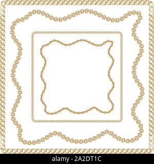 Beautiful striped golden ribbons and chains. Vector pattern illustration. Abstract Vintage patch for scarfs, print, fabric, textile. on white backgrou Stock Vector