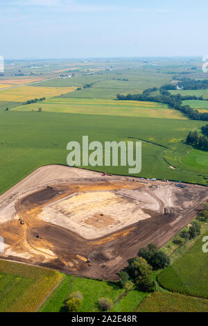 The new Field of Dreams ball field under construction near Dyersville, Iowa, USA, in anticipation of a major league baseball game in August 13, 2020 b Stock Photo