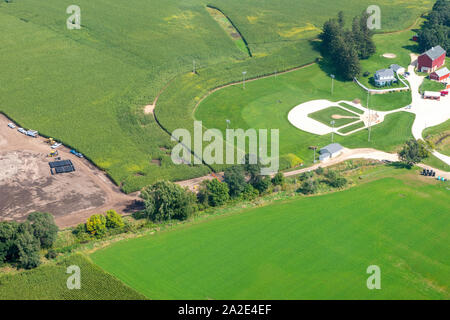 The Field of Dreams ball field near Dyersville, Iowa, USA, in anticipation of a major league baseball game in August 13, 2020 between the Chicago Whit Stock Photo