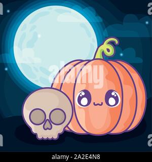 halloween pumpkin on halloween scene vector illustration design Stock Vector