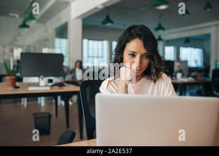 Young businesswoman sitting at her desk working on a laptop Stock Photo