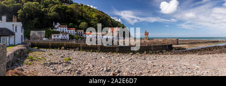 Panoramic view of Lynmouth harbour on the north Devon Coast Stock Photo