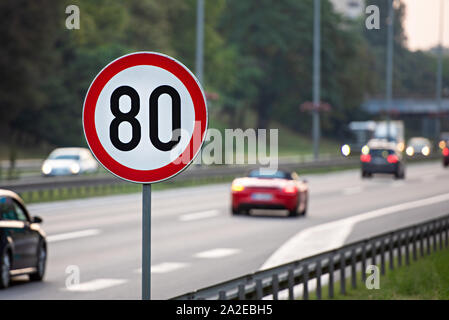 80km/h Speed limit sign a highway Stock Photo