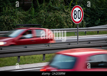 80km/h Speed limit sign a highway Stock Photo