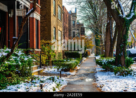 Winter Sidewalk Scene in Lincoln Park Chicago during the Day Stock Photo