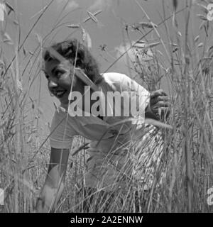 Eine Frau in einem Weizenfeld, Deutschland 1930er Jahre. A woman at a cornfield, Germany 1930s. Stock Photo