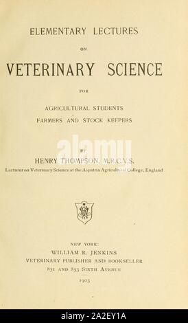 Elementary lectures on veterinary science Stock Photo