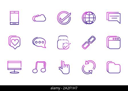 set of network social media icons line gradient vector illustration Stock Vector