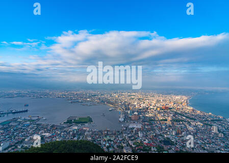 View from Mt. Hakodate observation deck in sunny day, the expansive vista during daytime is spectacular. A famous three star rating sightseeing spot i Stock Photo