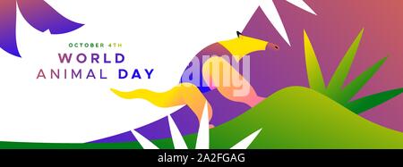 World animal day web banner illustration of colorful anteater in modern flat vibrant gradient style. Endangered species protection or wildlife conserv Stock Vector