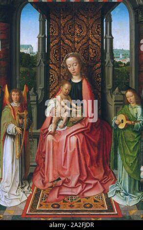 Enthroned Virgin and Child, with Angels, by Gerard David. Stock Photo