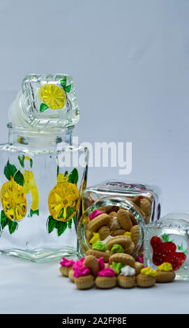 sugar cookies with clear container on white background Stock Photo