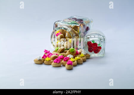 sugar cookies with clear container on white background Stock Photo