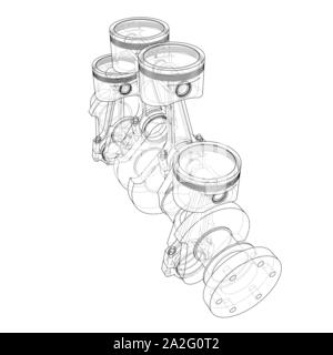 Engine pistons outline. Vector rendering of 3d. Wire-frame style. The layers of visible and invisible lines are separated Stock Vector