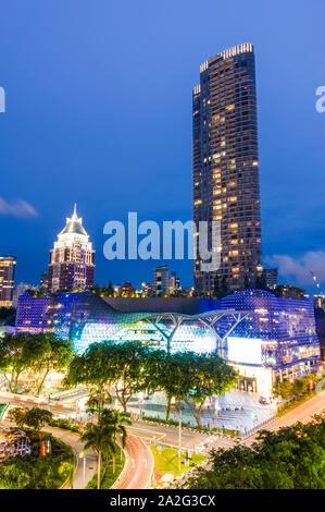 Singapore, 09 June 2012: Lighting up of landmark ION Orchard along Orchard Road shopping district in twilight. Stock Photo