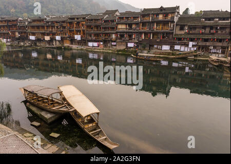 Hunan, China, 14 Nov 2011: Beautiful scenery of historical landmarks in ancient town. Stock Photo