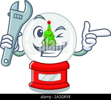 Mechanic miniature christmas snow globe cartoon shape Stock Vector
