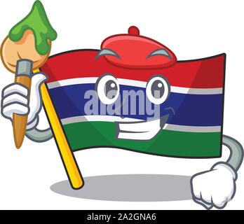 Artist flag gambia isolated in the character Stock Vector
