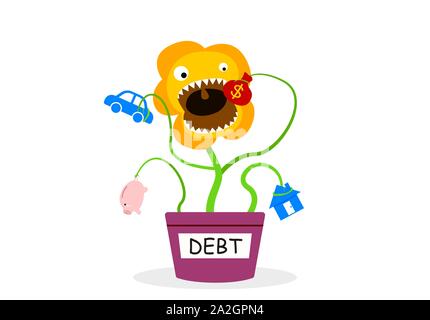 Debt Tree eatting your saving money and your asset, vector Stock Vector