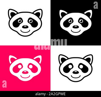 Set of raccoon icons in simple flat design, vector art Stock Vector