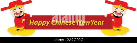 Chinese new year banner with God of wealth, vector art Stock Vector