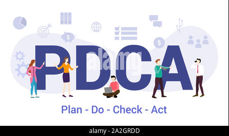pdca plan do check act concept with big word or text and team people with modern flat style - vector illustration Stock Photo