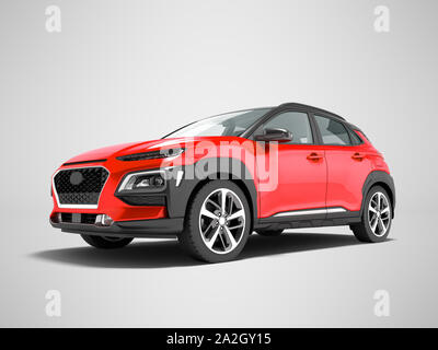 Modern red car crossover in front 3d render on gray background with shadow Stock Photo