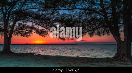 Panoramic view of colorful sunset on the island of Sanibel. Florida. USA