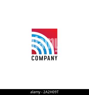 Wifi Signal Logo Design Template, Radio Signal Waves, Energy Waves, Antenna and Satellite Signal Symbols, Vector Element in Blue and Red Stock Vector