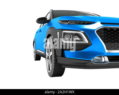 Modern car crossover in front for trips 3D rendering on white background no shadow Stock Photo