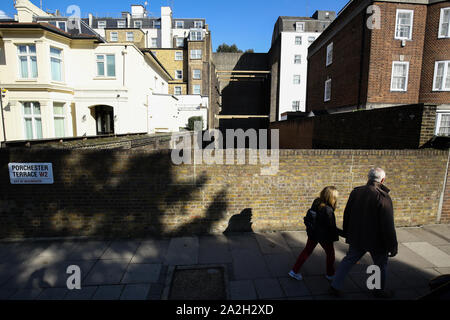 An exterior rear view of 23-24 Leinster Gardens, west London, showing a facade of two five-storey 'pretend' houses. Stock Photo