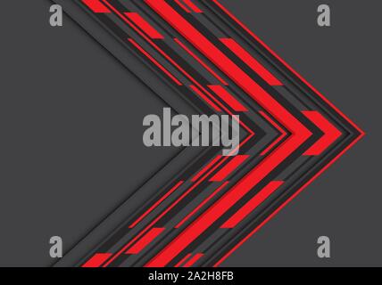 Abstract red black arrow geometric direction on black blank space ...