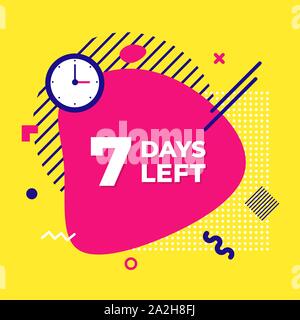 Sale countdown liquid abstract elements seven days left sign vector illustration isolated symbol badge. Business date count with offer timer, limit of Stock Vector