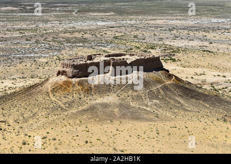 The largest ruins castles of ancient Khorezm – Ayaz - Kala, II century AD – a heyday of the Kushan Empire, Uzbekistan. Stock Photo