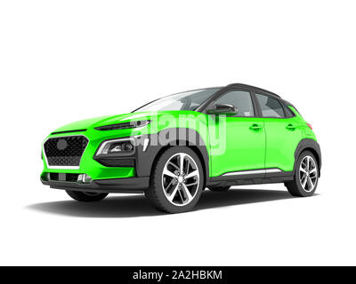 Modern green car crossover in front 3d render on white background with shadow Stock Photo