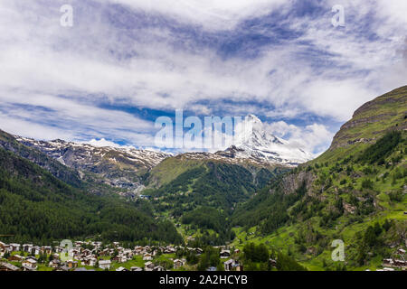 Breathtaking landscape on Zermatt Valley and Matterhorn Peak, Switzerland Stock Photo