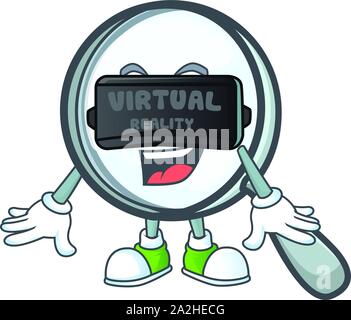 Virtual reality silver magnifying glass for research tool. Stock Vector