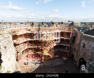 Conservation work in progress on the interior wall of Clifford's Tower in York, North Yorkshire, England, UK Stock Photo