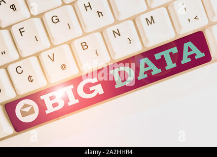 Conceptual hand writing showing Big Data. Concept meaning sets that so complex that traditional software cant deal with them White pc keyboard with no Stock Photo